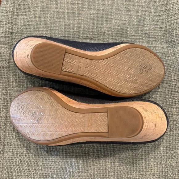 Toms Black Denim Stella Peep-Toe Cork Wedge Heels - Picture 13 of 13